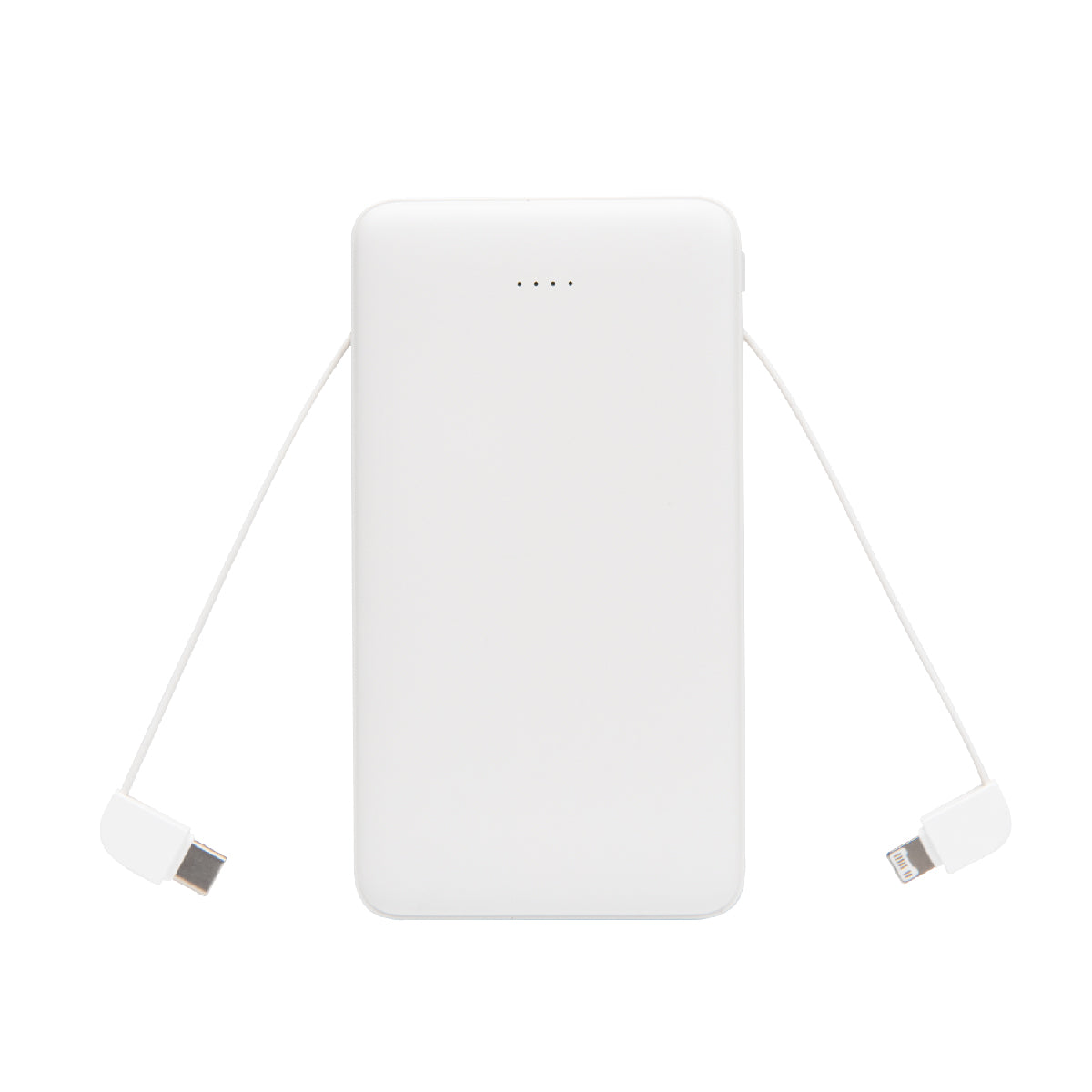Outside View of WHITE 10,000 mAh Power Bank With Integrated Cables  grouped