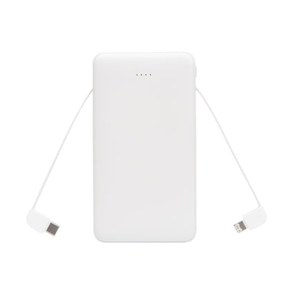 Outside View of WHITE 10,000 mAh Power Bank With Integrated Cables  grouped