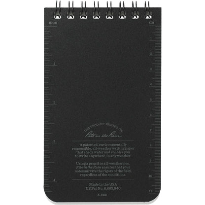 Rear View of Black 3” x 5” Rite in the Rain Top Spiral Notebook