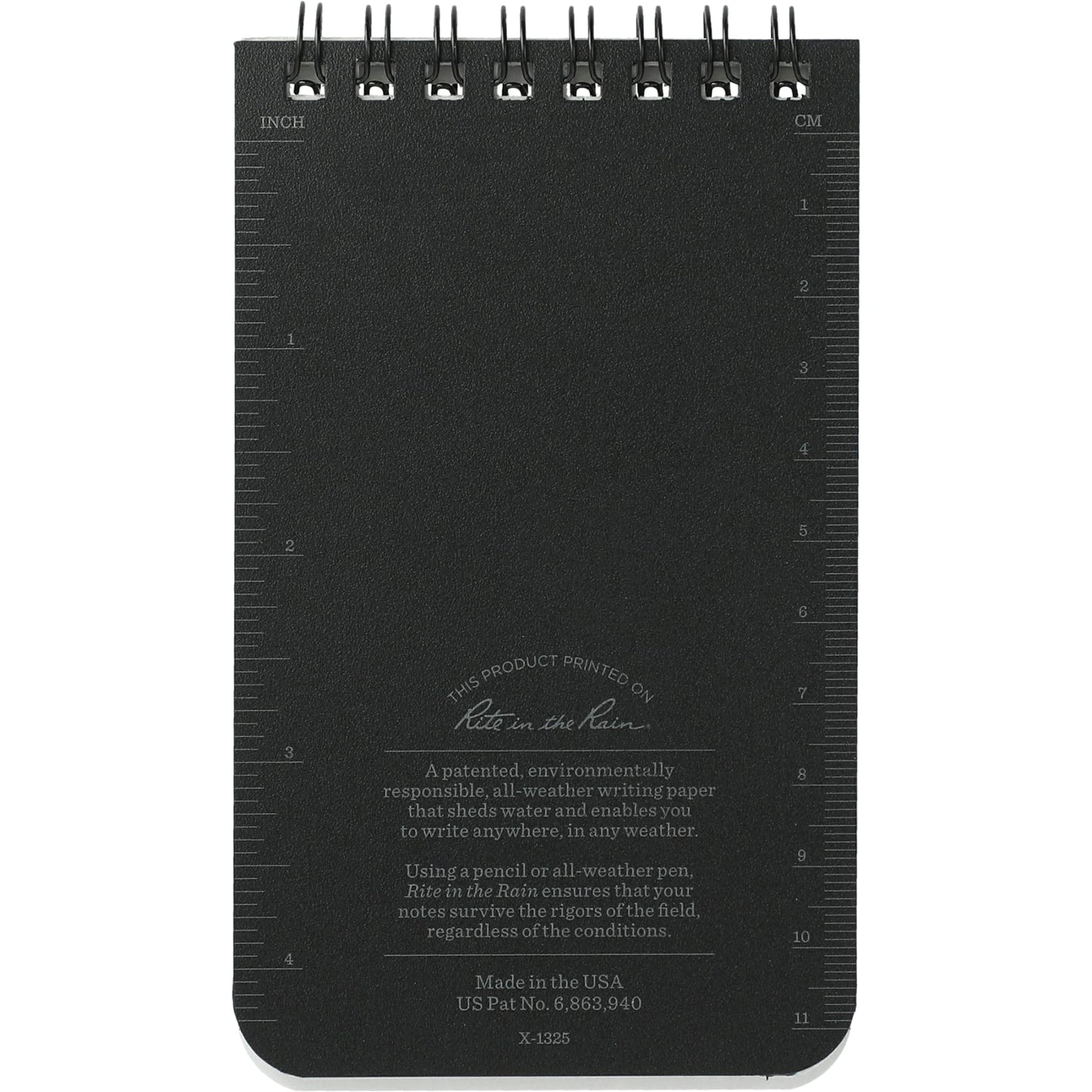 Rear View of Black 3” x 5” Rite in the Rain Top Spiral Notebook