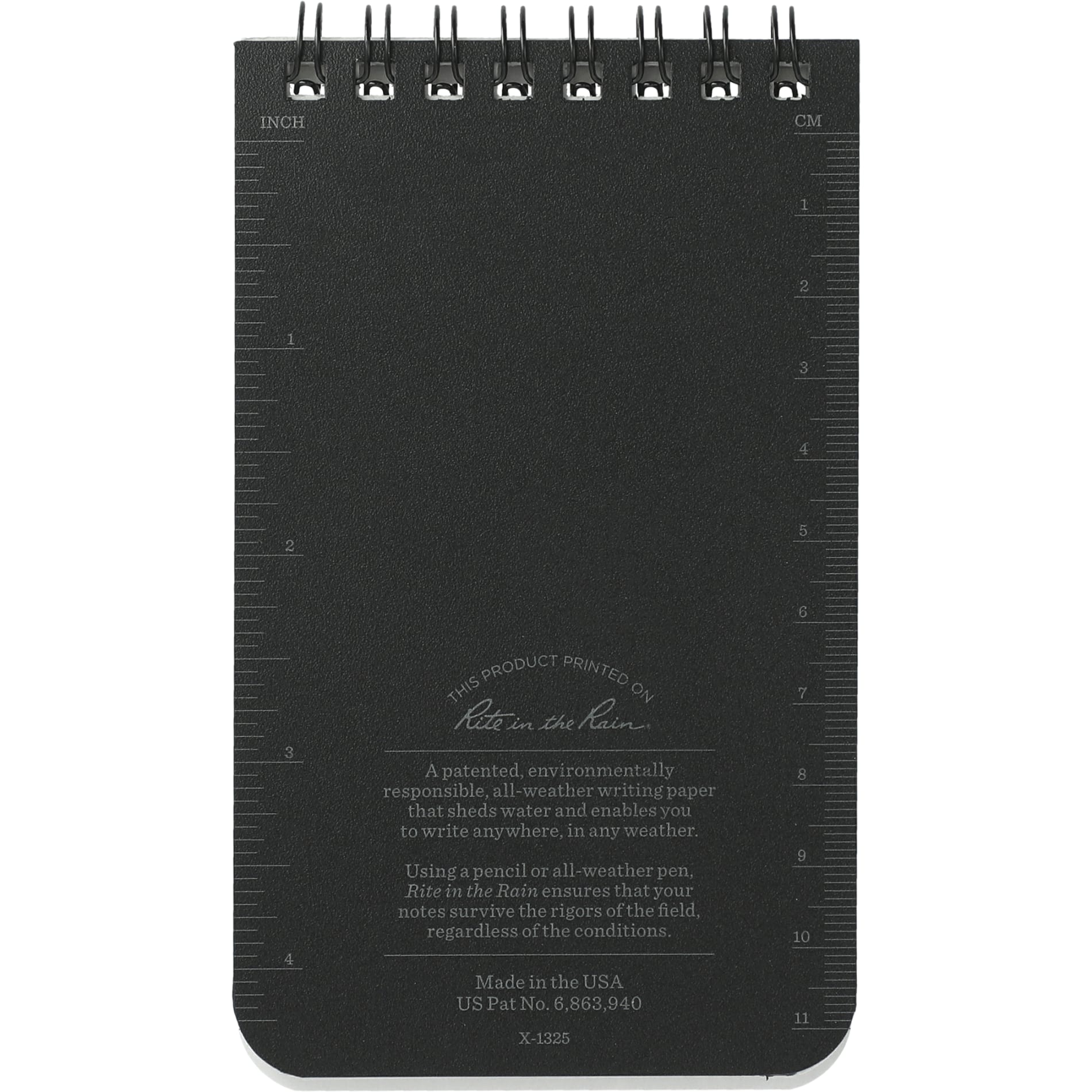 Rear View of Black 3” x 5” Rite in the Rain Top Spiral Notebook