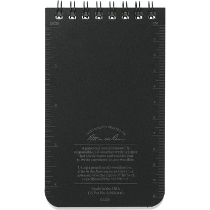 Rear View of Black 3” x 5” Rite in the Rain Top Spiral Notebook