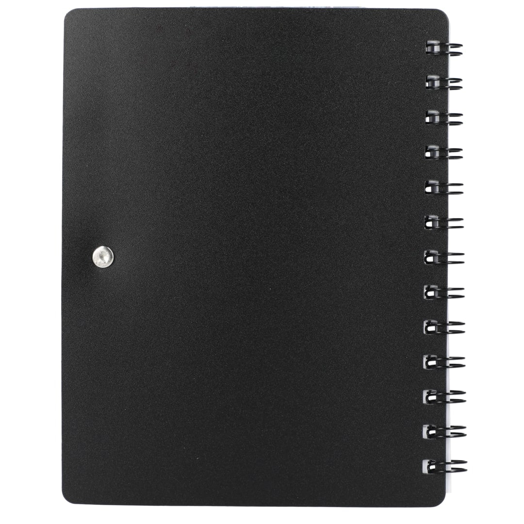 Rear View of Black 5" x 7" Recycled Pace Spiral Notebook w Pen plain