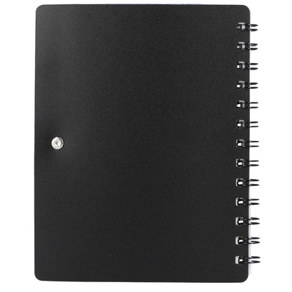 Rear View of Black 5" x 7" Recycled Pace Spiral Notebook w Pen plain