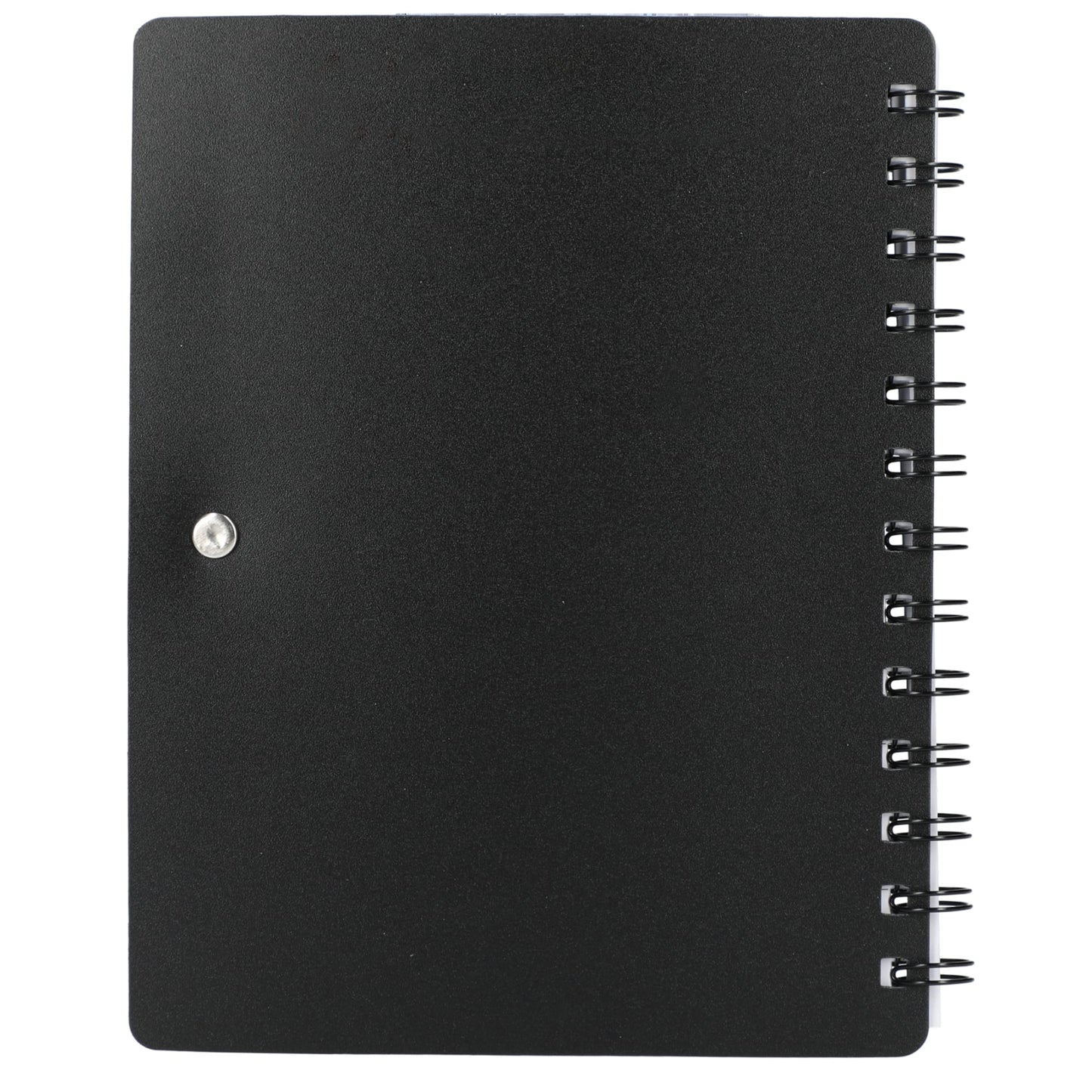 Rear View of Black 5" x 7" Recycled Pace Spiral Notebook w Pen plain