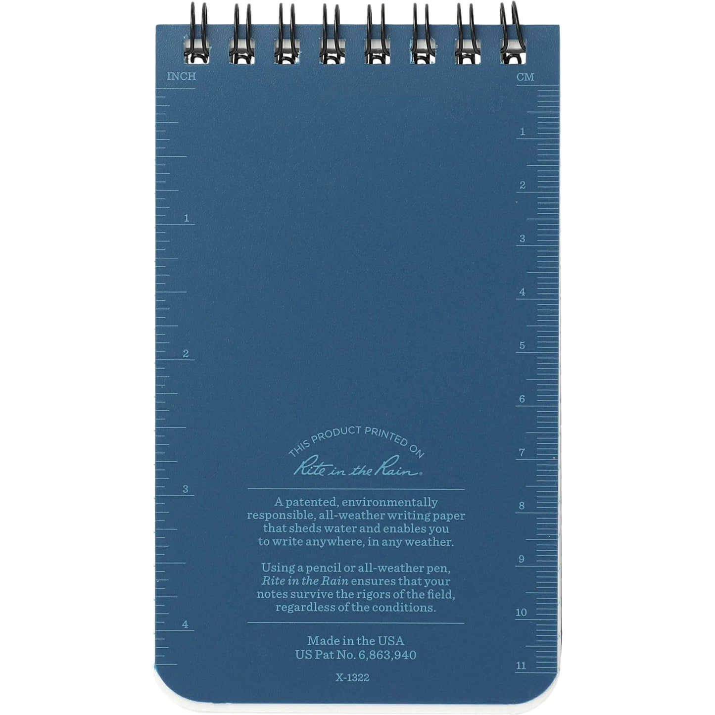 Rear View of Blue 3” x 5” Rite in the Rain Top Spiral Notebook