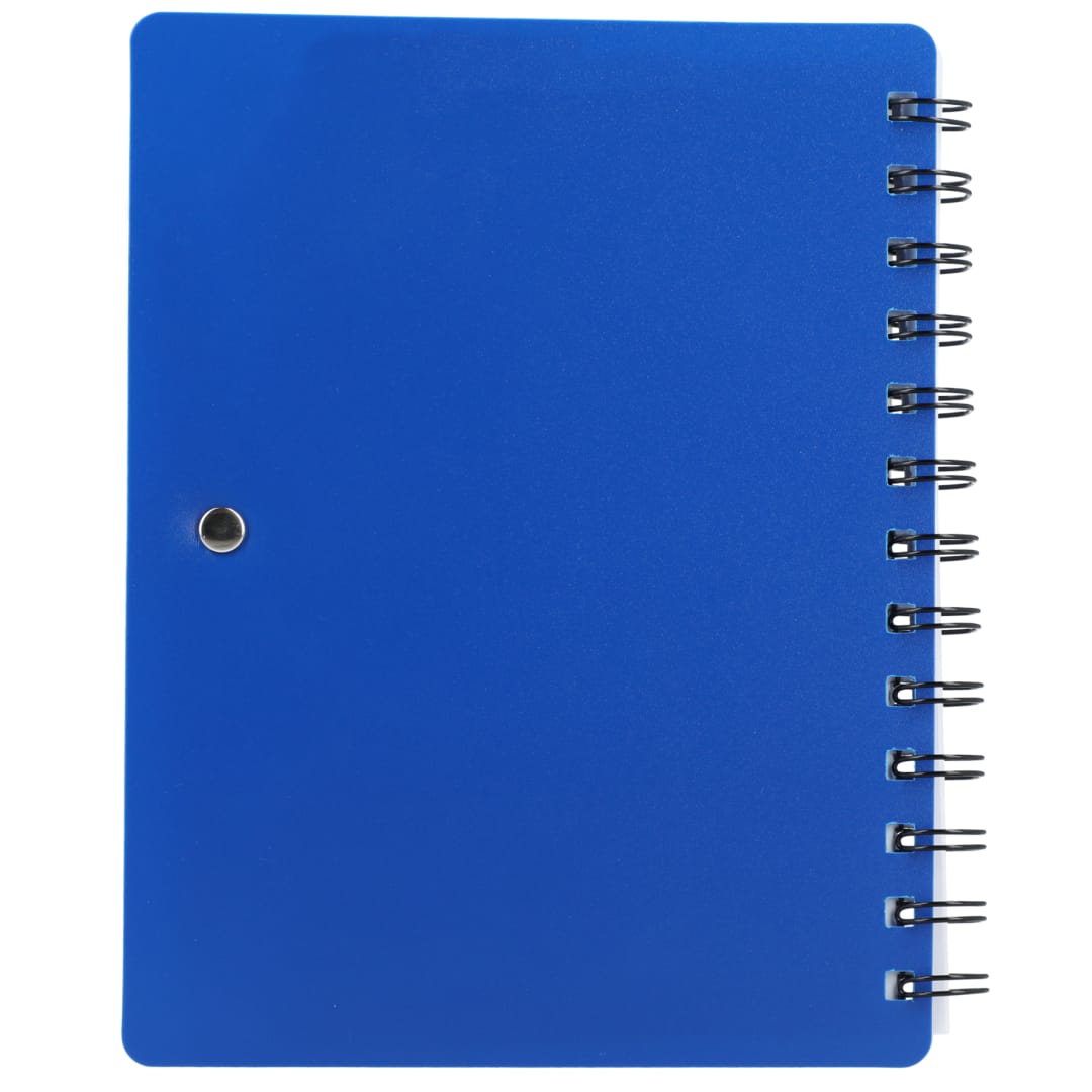 Rear View of Blue 5" x 7" Recycled Pace Spiral Notebook w Pen plain