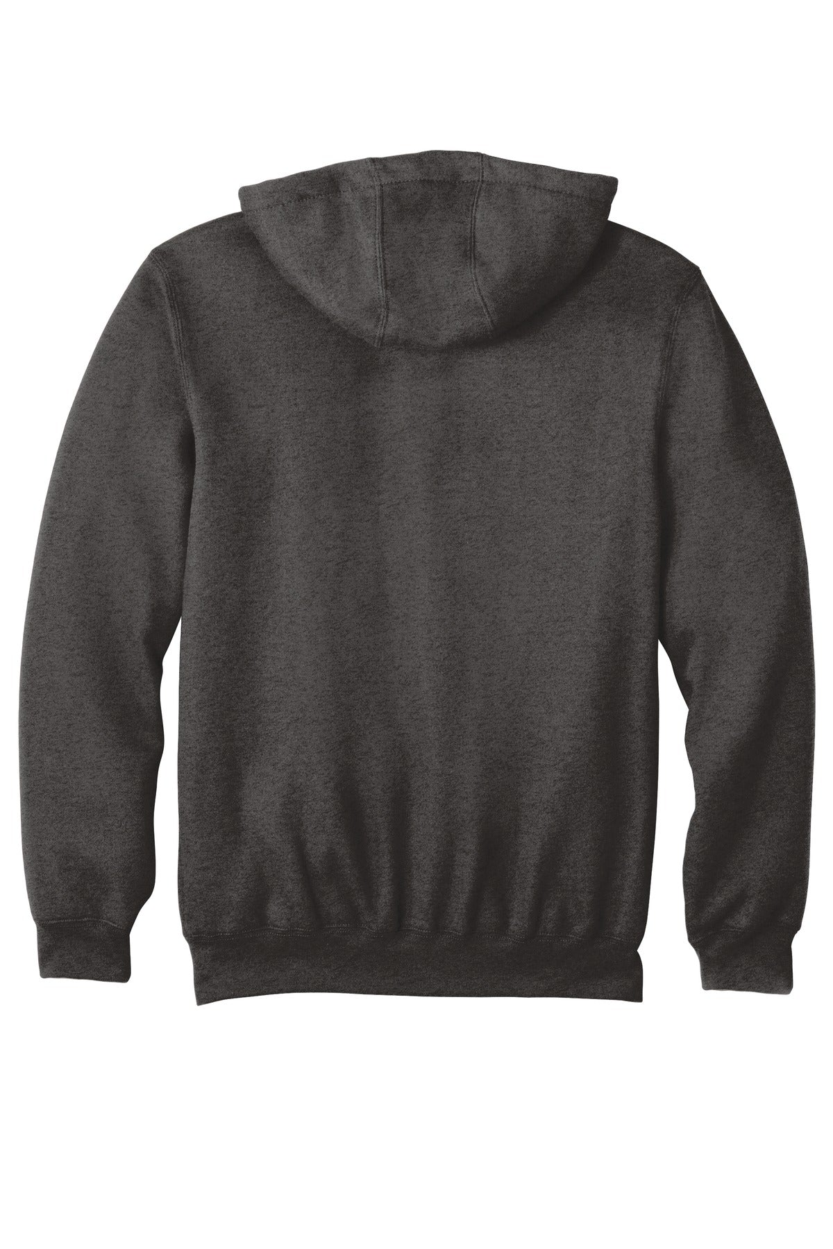 Rear View of Carbon Heather Carhartt Midweight Hooded Zip-Front Sweatshirt. CTK122