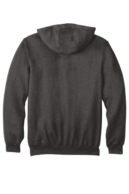 Rear View of Carbon Heather Carhartt Midweight Hooded Zip-Front Sweatshirt. CTK122