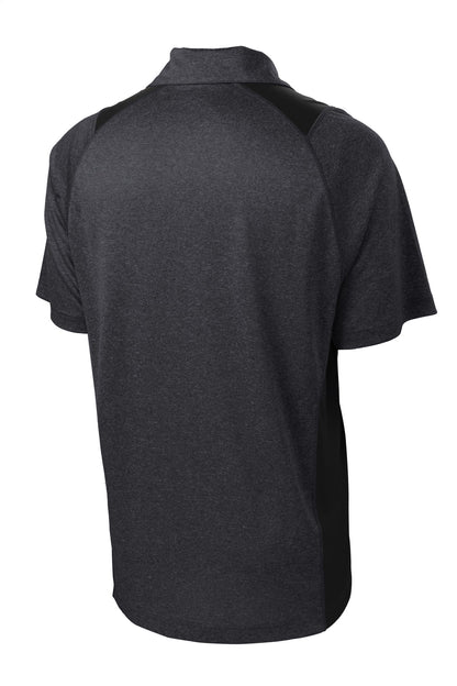 Rear View of Grph He/Black Sport-Tek Heather Colorblock Contender Polo. ST665