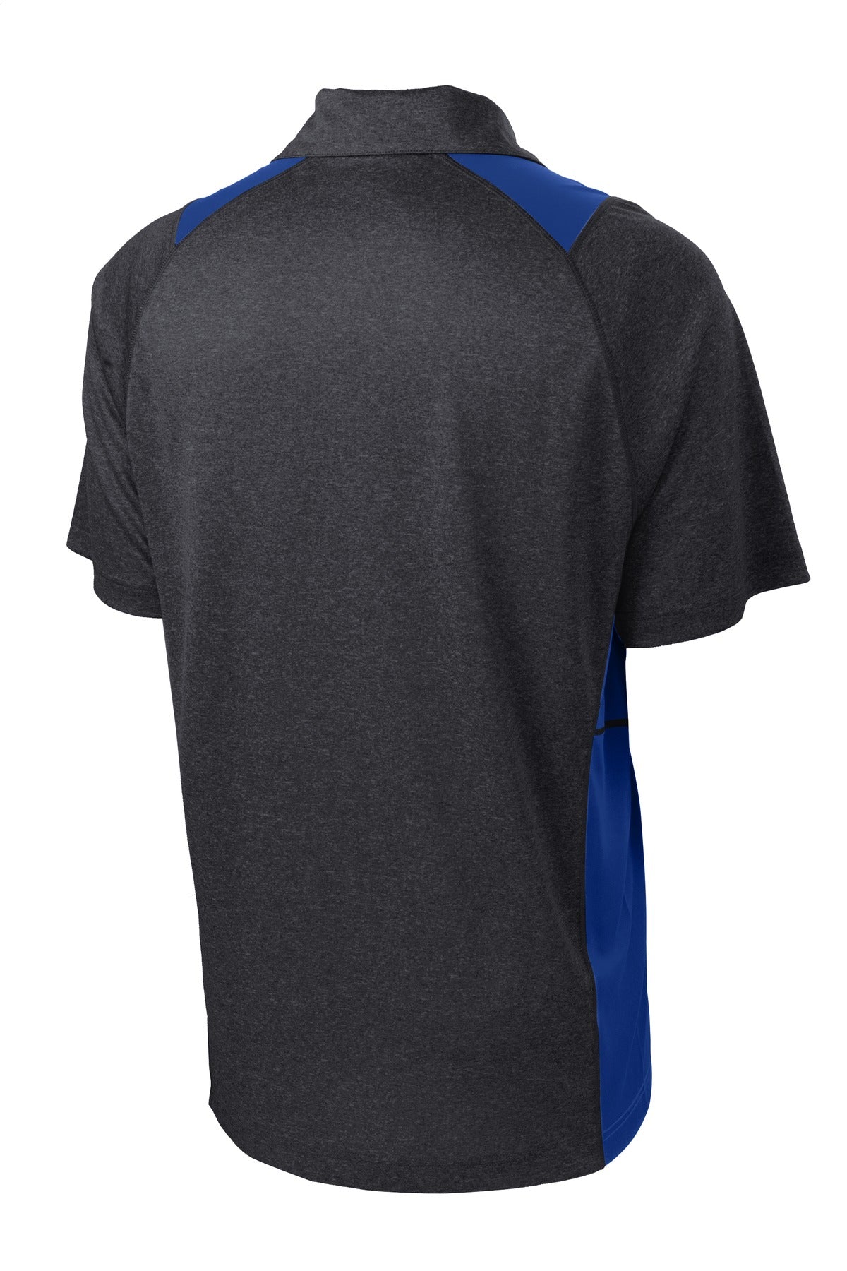 Rear View of Grph He/Tr Roy Sport-Tek Heather Colorblock Contender Polo. ST665
