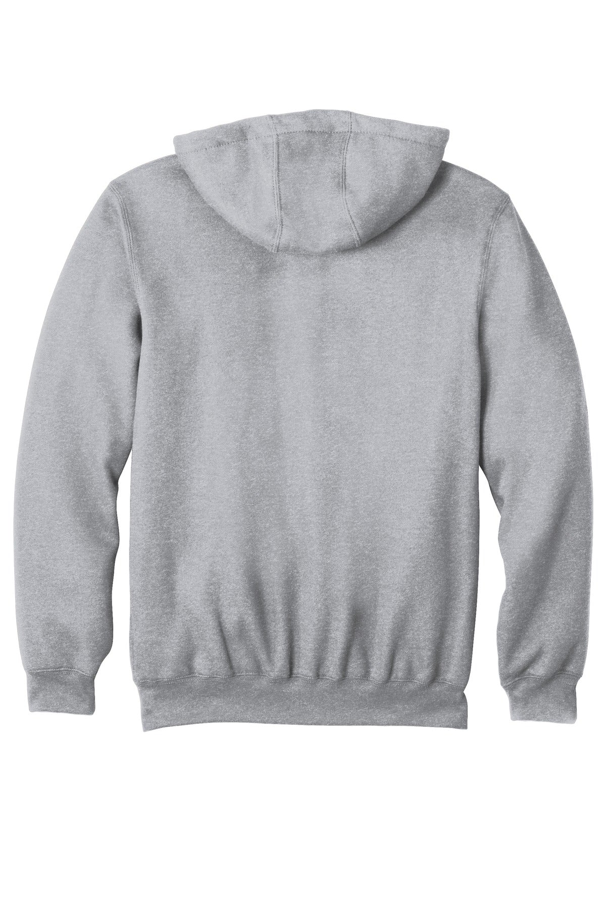 Rear View of Heather Grey Carhartt Midweight Hooded Zip-Front Sweatshirt. CTK122