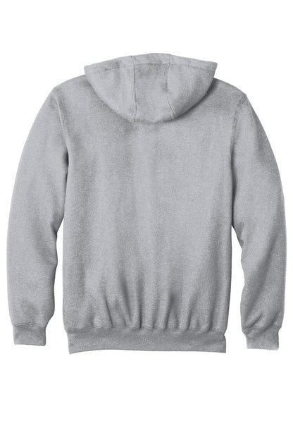 Rear View of Heather Grey Carhartt Midweight Hooded Zip-Front Sweatshirt. CTK122