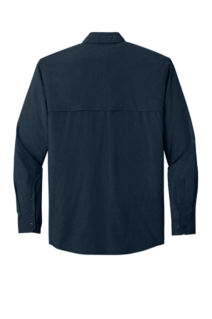 Rear View of Navy Carhartt Force Sun Defender Long Sleeve Shirt CT107106