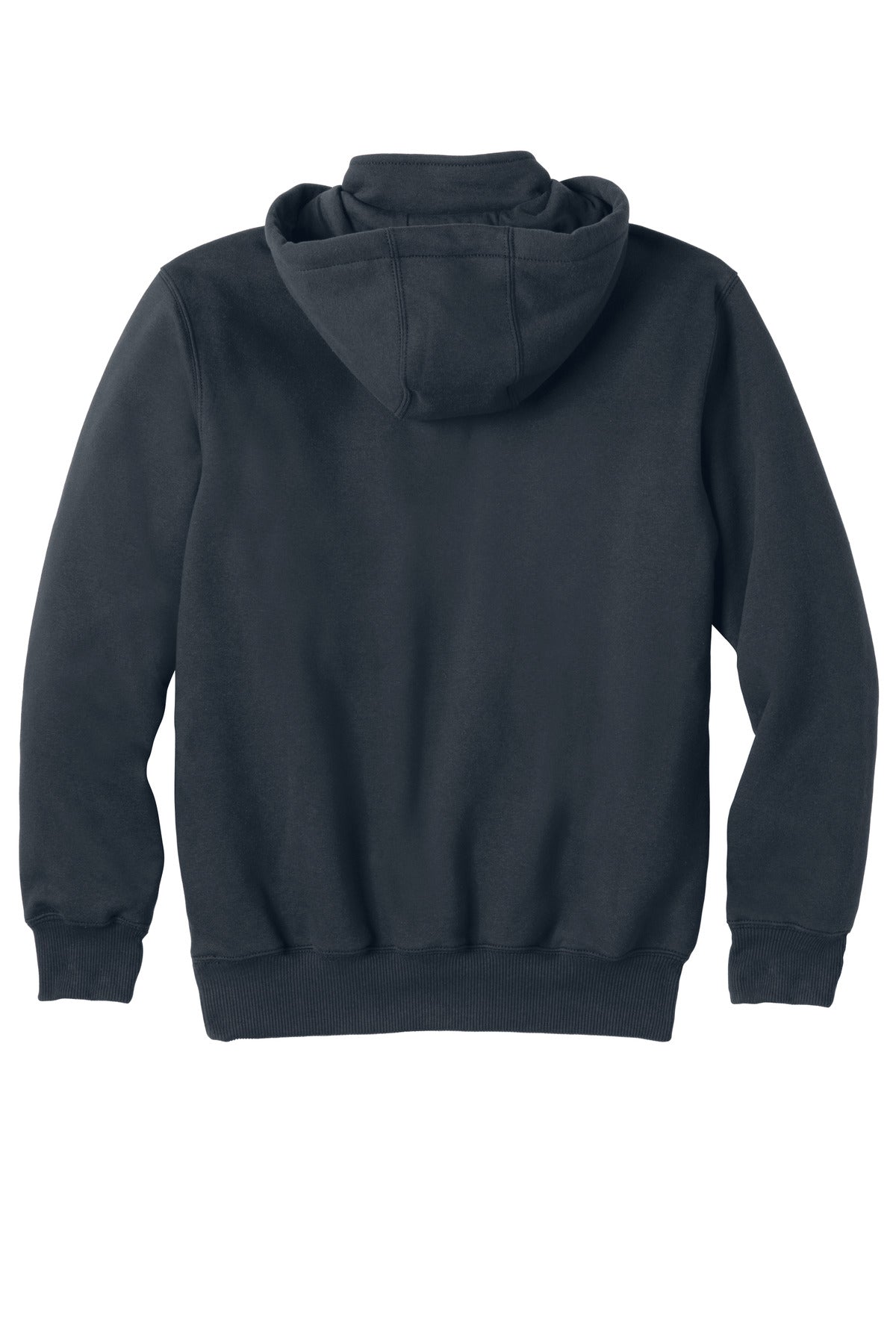 Rear View of New Navy Carhartt Rain Defender Paxton Heavyweight Hooded Zip Mock Sweatshirt. CT100617