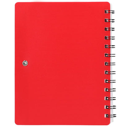 Rear View of Red 5" x 7" Recycled Pace Spiral Notebook w Pen plain