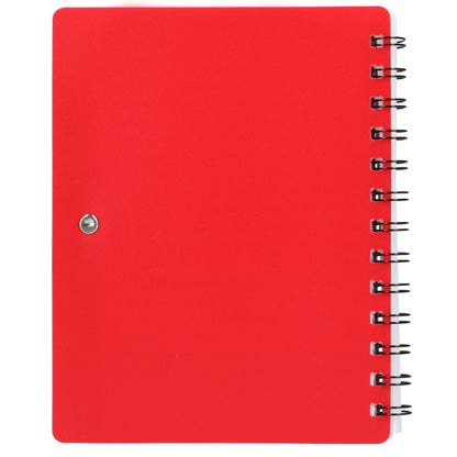 Rear View of Red 5" x 7" Recycled Pace Spiral Notebook w Pen plain
