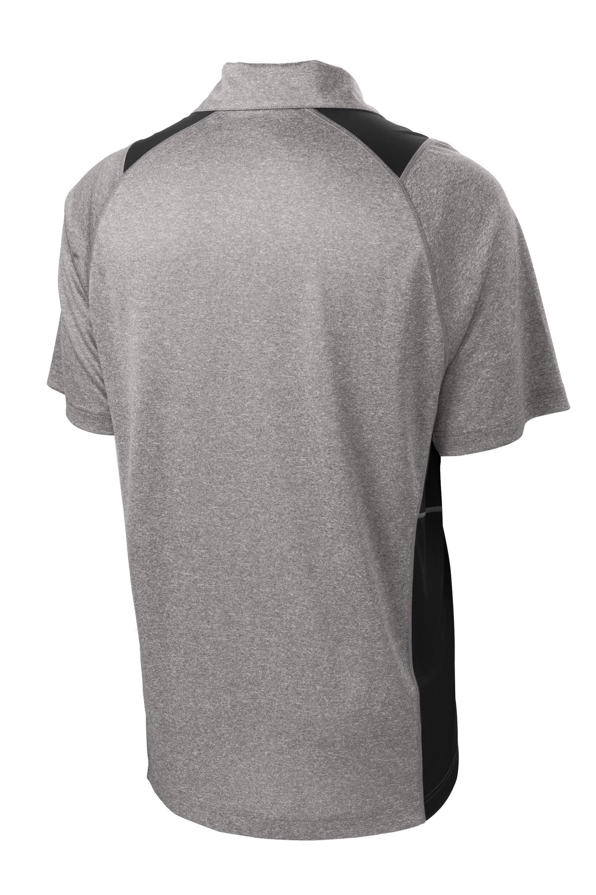 Rear View of Vnt He/Black Sport-Tek Heather Colorblock Contender Polo. ST665