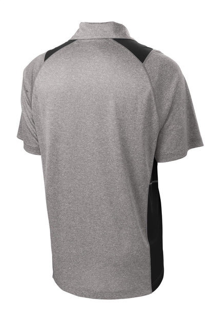 Rear View of Vnt He/Black Sport-Tek Heather Colorblock Contender Polo. ST665