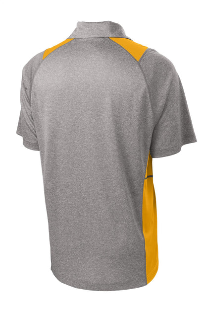 Rear View of Vnt He/Gold Sport-Tek Heather Colorblock Contender Polo. ST665