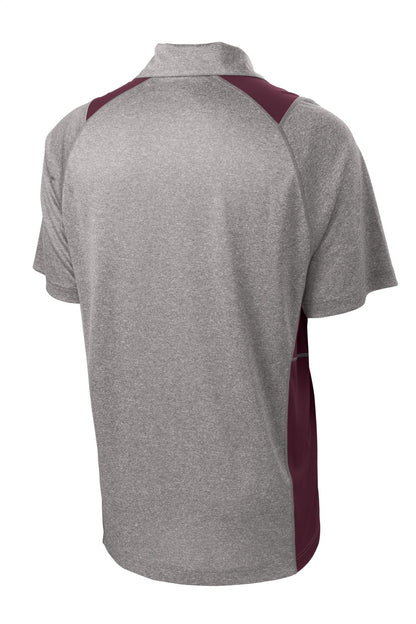 Rear View of Vnt He/Maroon Sport-Tek Heather Colorblock Contender Polo. ST665