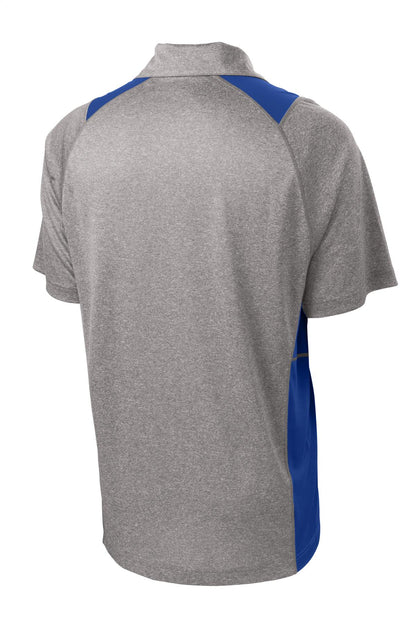 Rear View of Vnt He/Tr Royl Sport-Tek Heather Colorblock Contender Polo. ST665