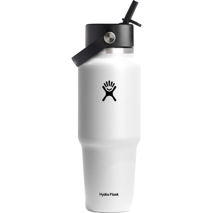 Rear View of White Hydro Flask® Travel Bottle w/ Flex Straw Cap 32oz