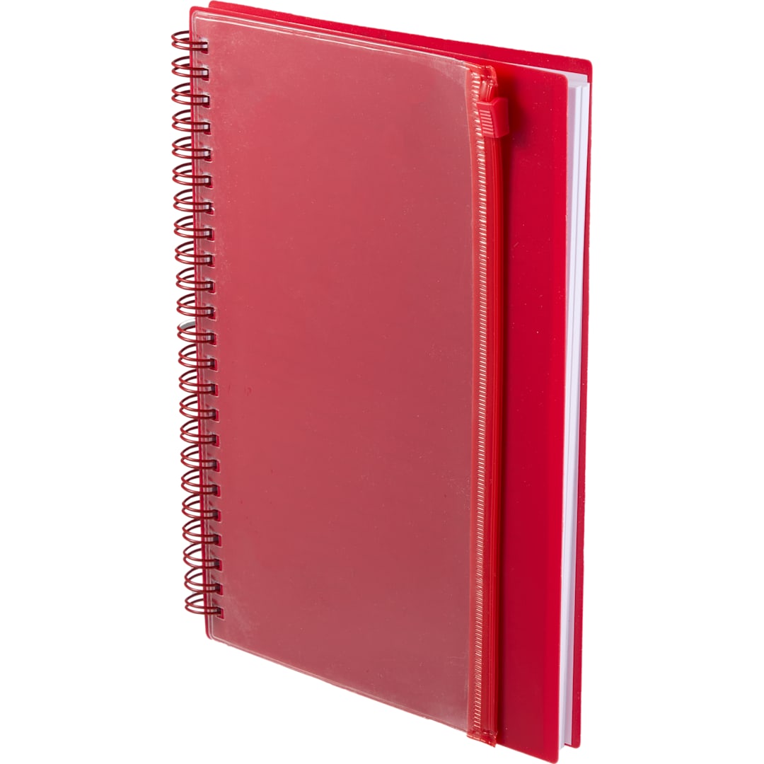 Red 5.5" x 8.5" Spiral Notebook with Clear Pocket plain