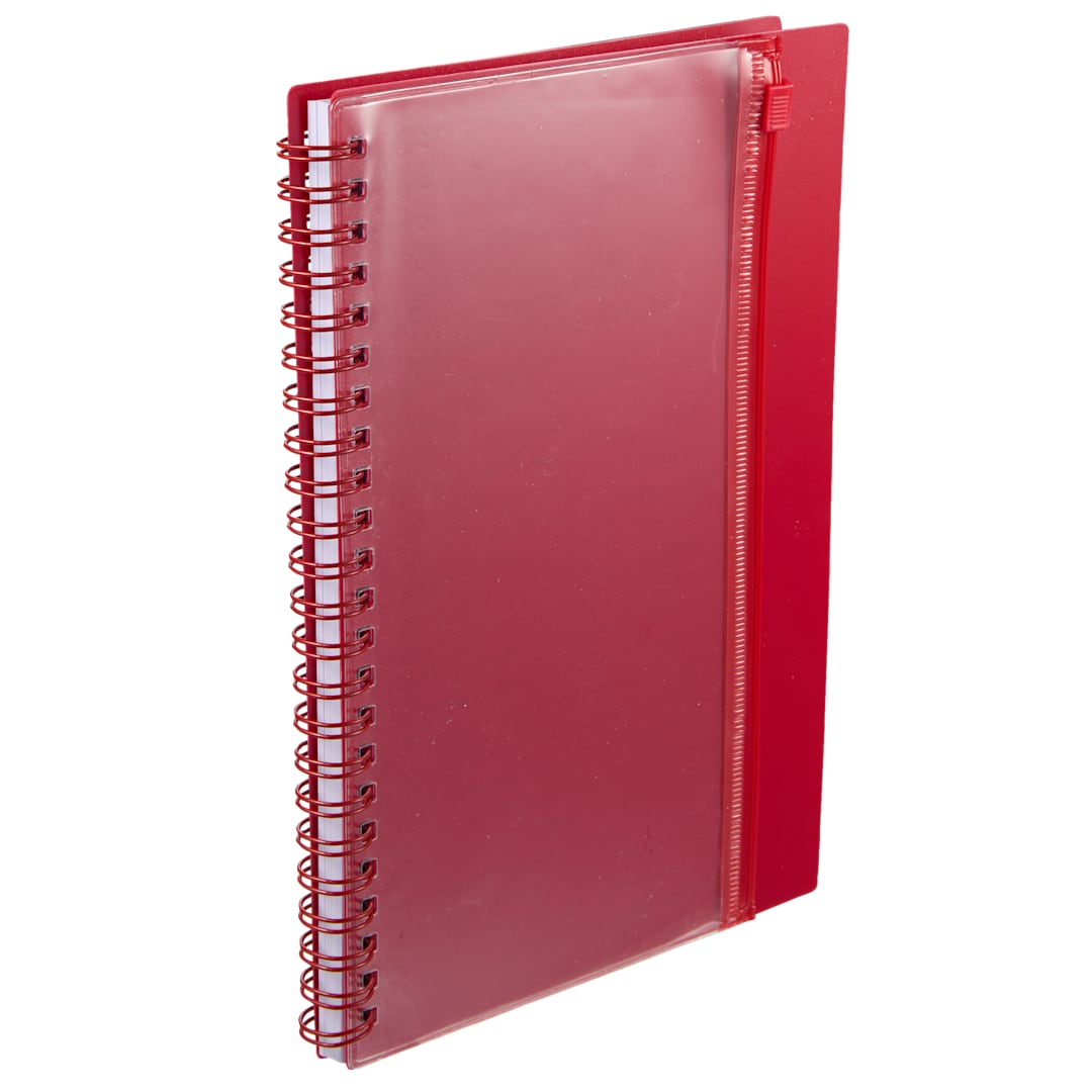 Red 5.5" x 8.5" Spiral Notebook with Clear Pocket plain
