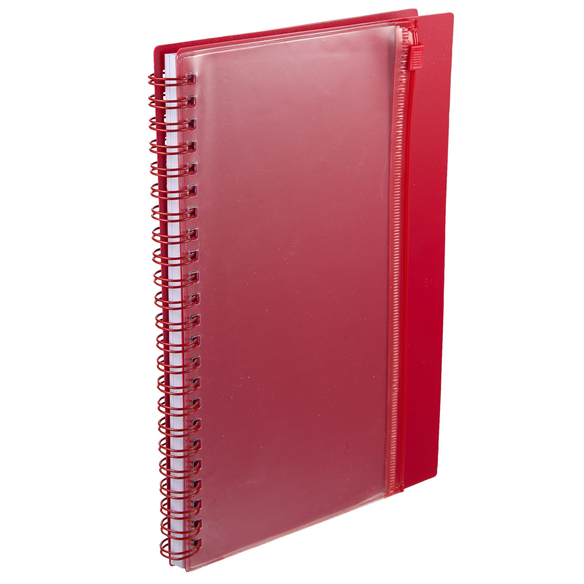 Red 5.5" x 8.5" Spiral Notebook with Clear Pocket plain