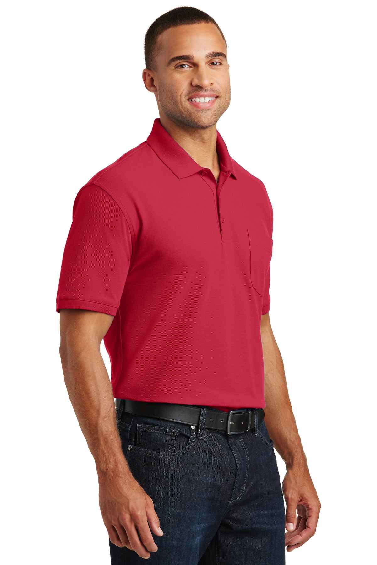 Rich Red Port Authority Core Classic Pique Pocket Polo. K100P