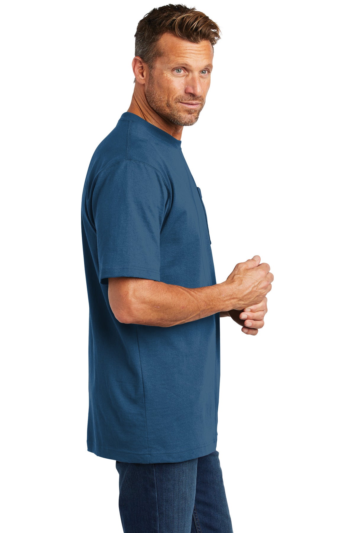 Stream Blue Carhartt Workwear Pocket Short Sleeve T-Shirt. CTK87