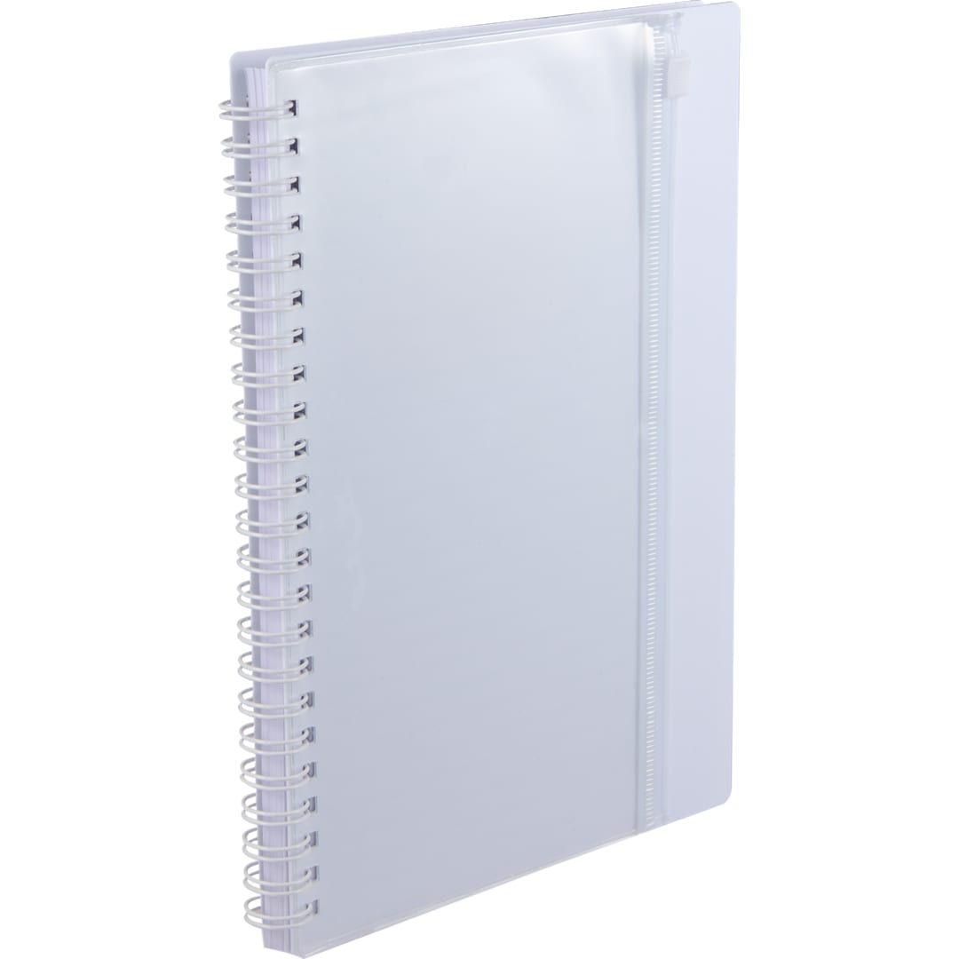 White 5.5" x 8.5" Spiral Notebook with Clear Pocket plain